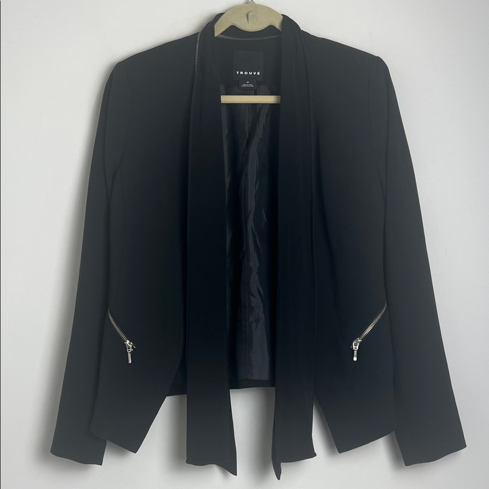 Trouve Women's‎ Medium Black Removable Lapel Zipper Detail Blazer